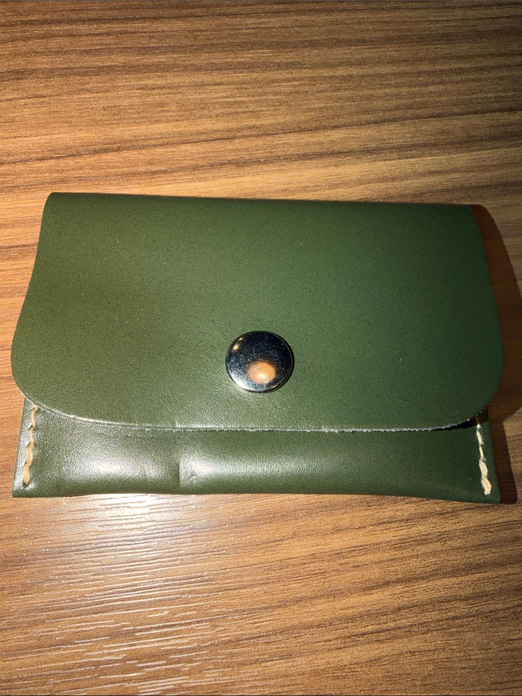 Dark Green Leather Snap Card Wallet